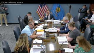 Oklahoma State Superintendent of Public Instruction Ryan Walters leads group of officials with the Oklahoma State Board of Education 