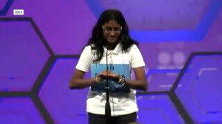 Snigdha Nandipati spells her final word at the 2012 Scripps National Spelling Bee.