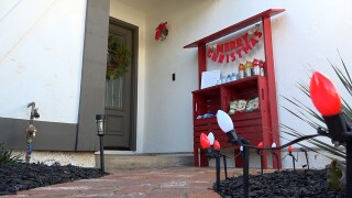 The McCoy's built a homemade snack station on patio for delivery drivers.